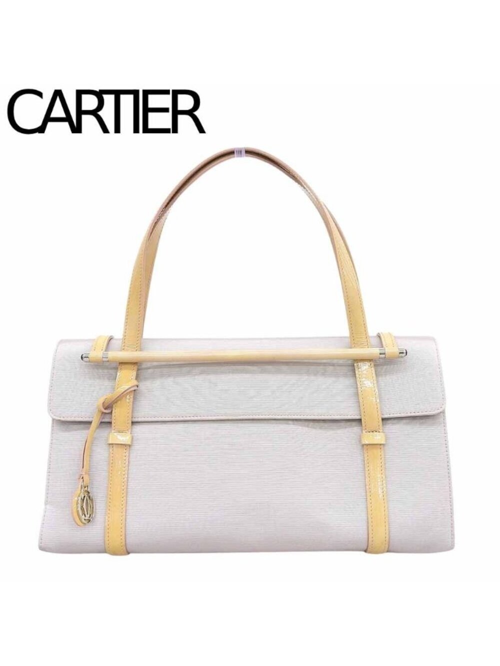 Cartier Cabochon Hand Bag Patent Canvas Pink